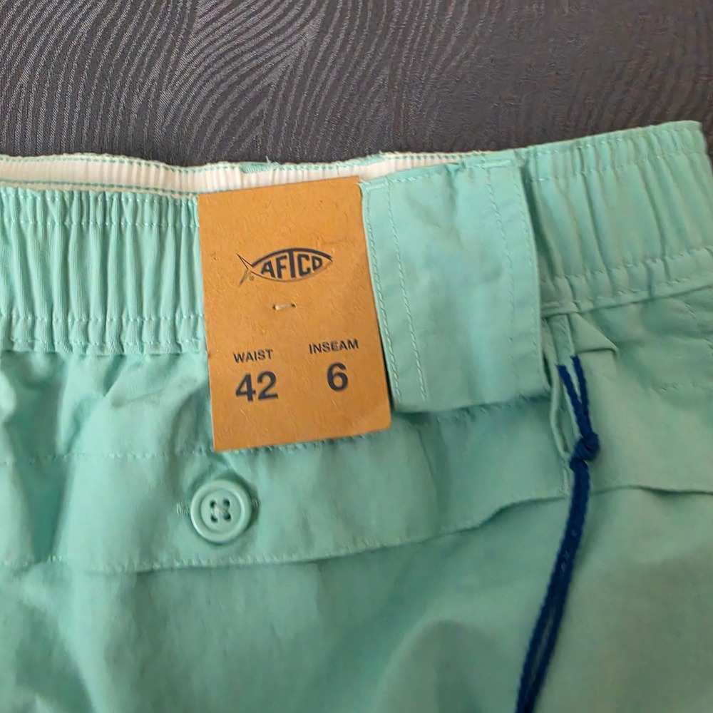 AFTCO Original Fishing Shorts Mens 42 Ocean Wave Blue Green M01 6in Inseam NWT - Picture 2 of 10